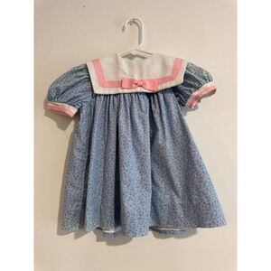 Coming Thing Vintage Floral Sailor Dress Toddler 24M Blue Pink Bow Collar girls
